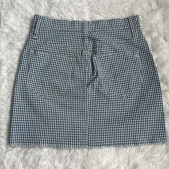 NWT Madewell Straight Stretch Mini Skirt Gingham: Raw Hemmed in Blue/White S 26 - Picture 9 of 10